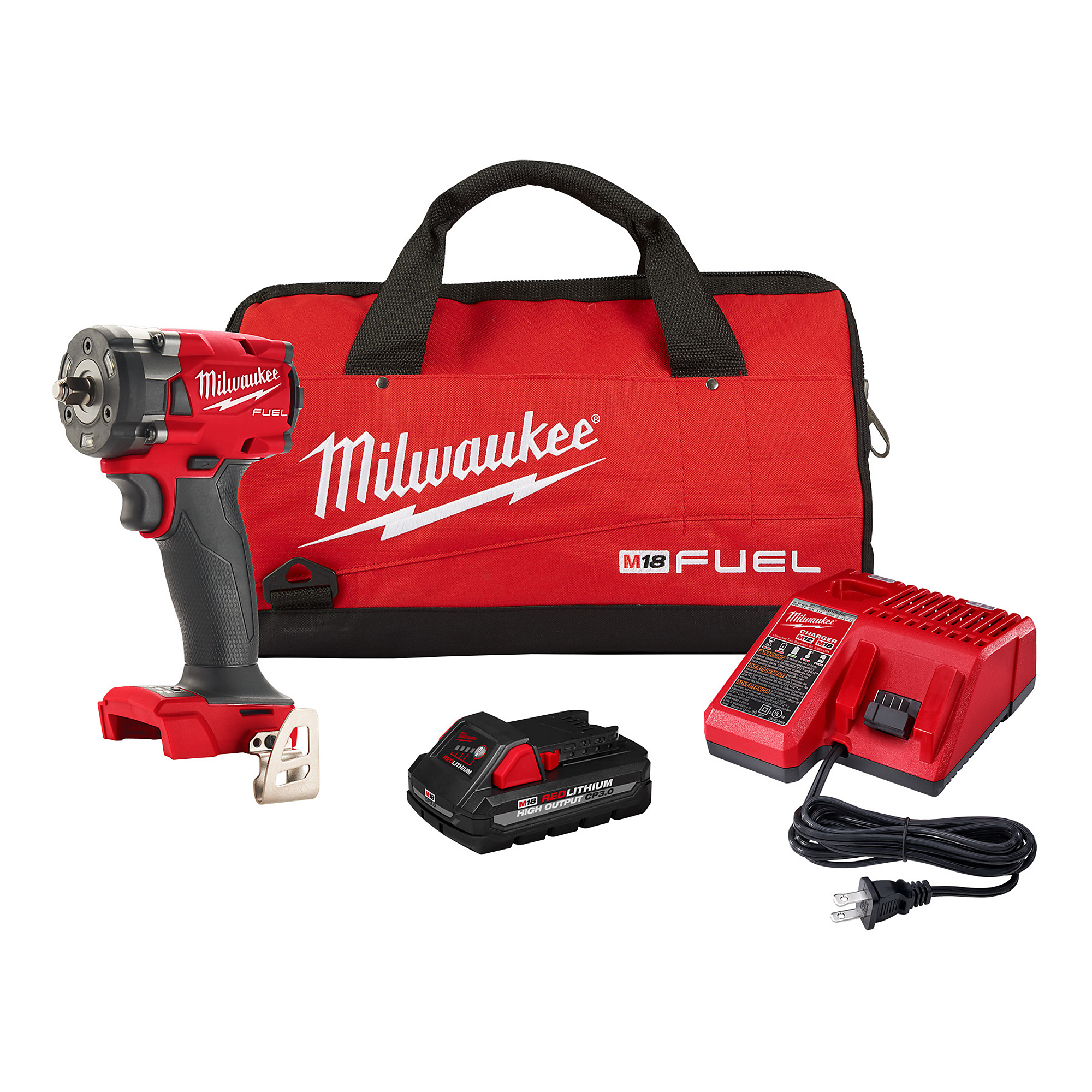 Milwaukee, M18 FUEL 3/8in. Compact Impact Wrench w/ Friction Ring Kit, Drive Size 3/8 in, Volts 18 Model# 2854-21HO